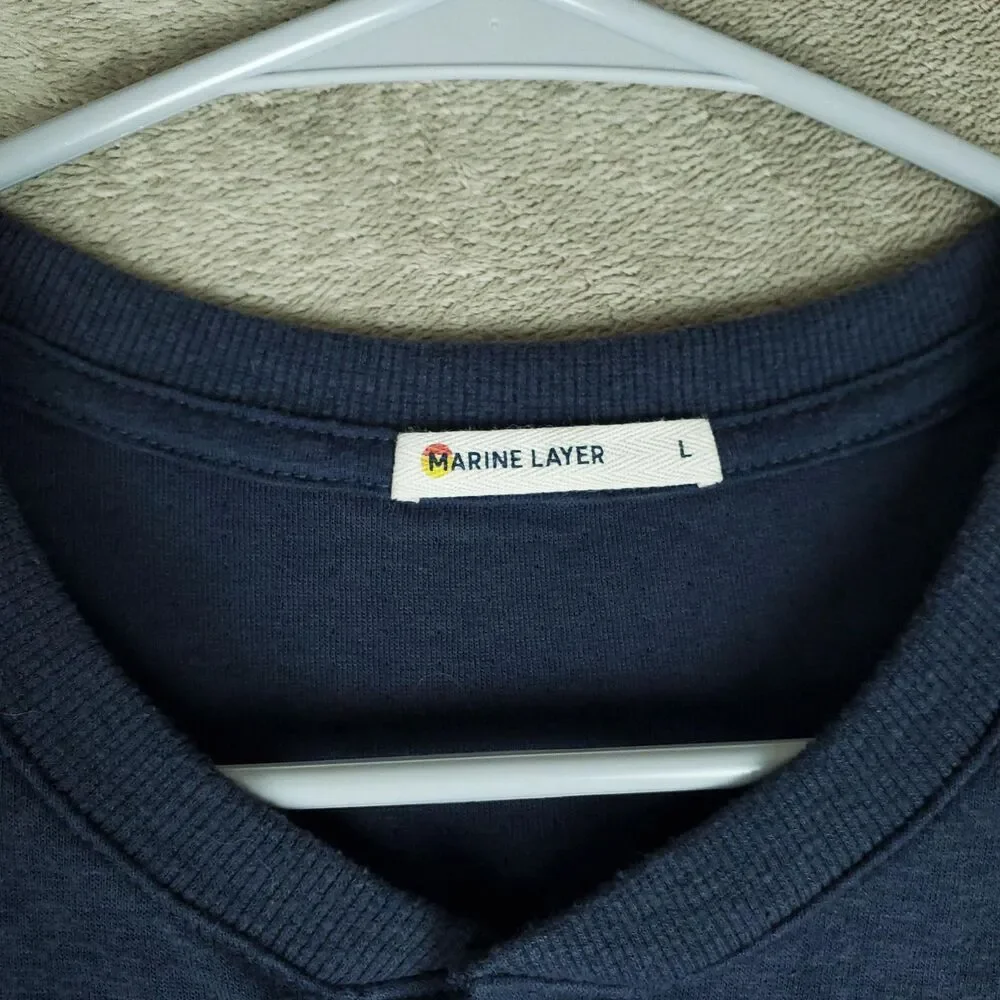 Marine Layer Shirt Mens Large Blue Long Sleeve Henley Soft Lightweight Tee - Picture 2 of 10